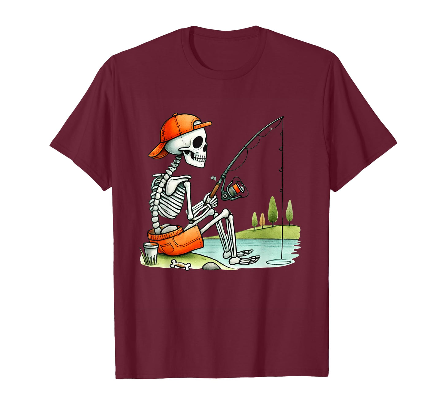 Skeleton Fishing Halloween Costume Funny Fishing Boys Kids T-Shirt