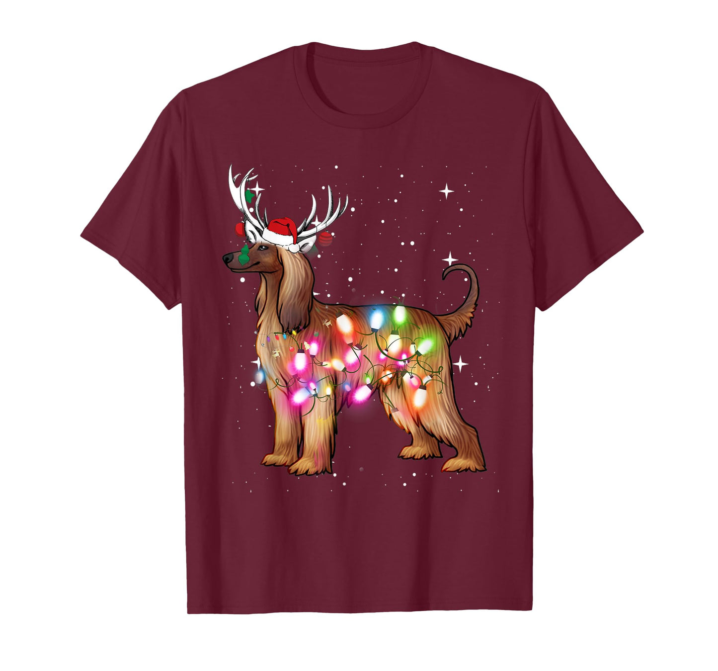 Afghan Hound Christmas Lights Pajama Funny Dog T-Shirt for Men Women Kids