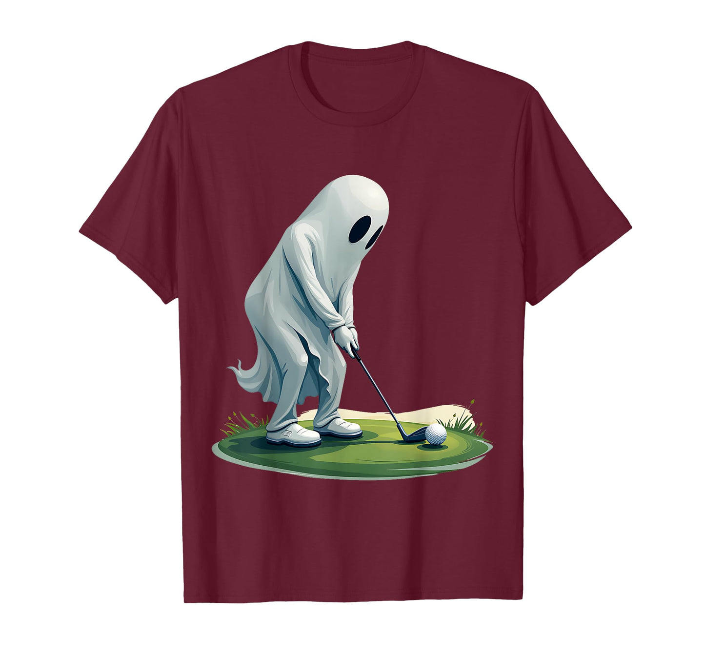 Halloween Ghost Playing Golf Funny Party Costume T-Shirt