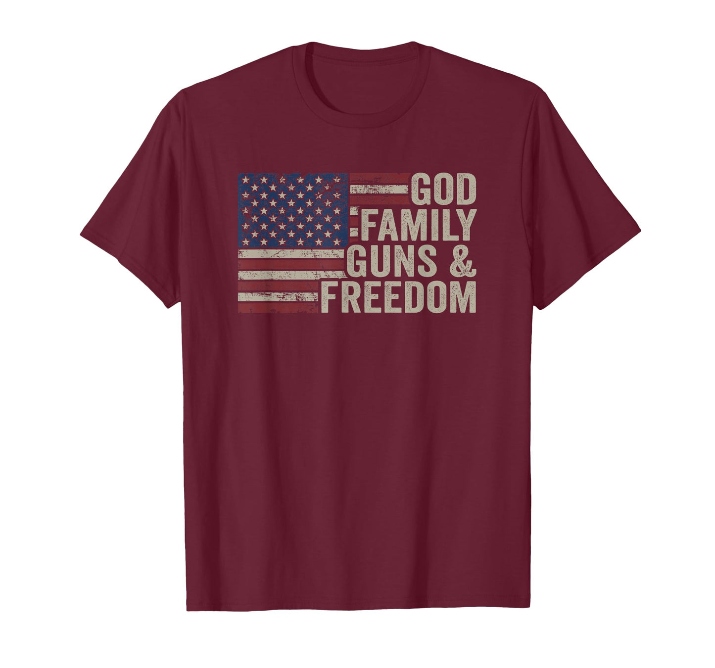 GOD Family Guns & Freedom - Pro Gun Vintage USA Flag T-Shirt