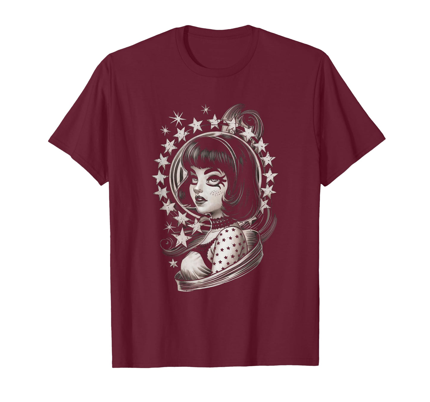 Vintage Tattoo Goth Girl Retro Rockabilly Art T-Shirt