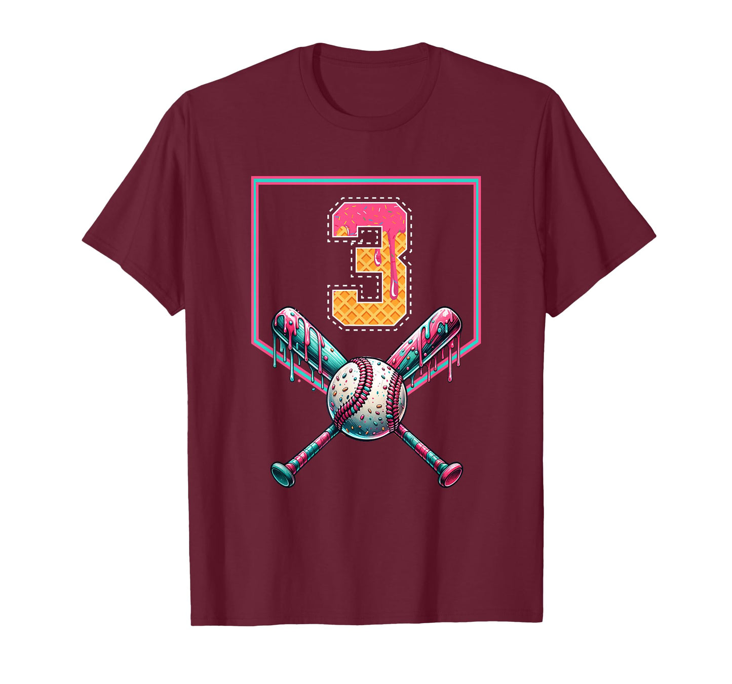 Baseball Drip Number 3 Player Or 3rd Birthday Drip Style T-Shirt