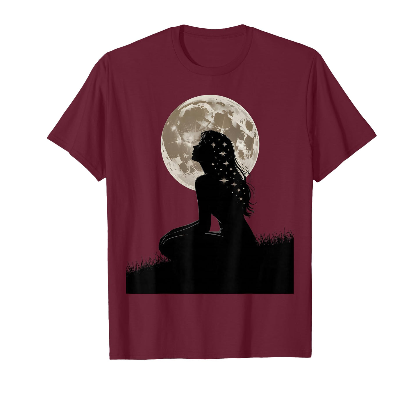 Full Moon Feelings Girl Design Astrology Galaxy Silhouette T-Shirt