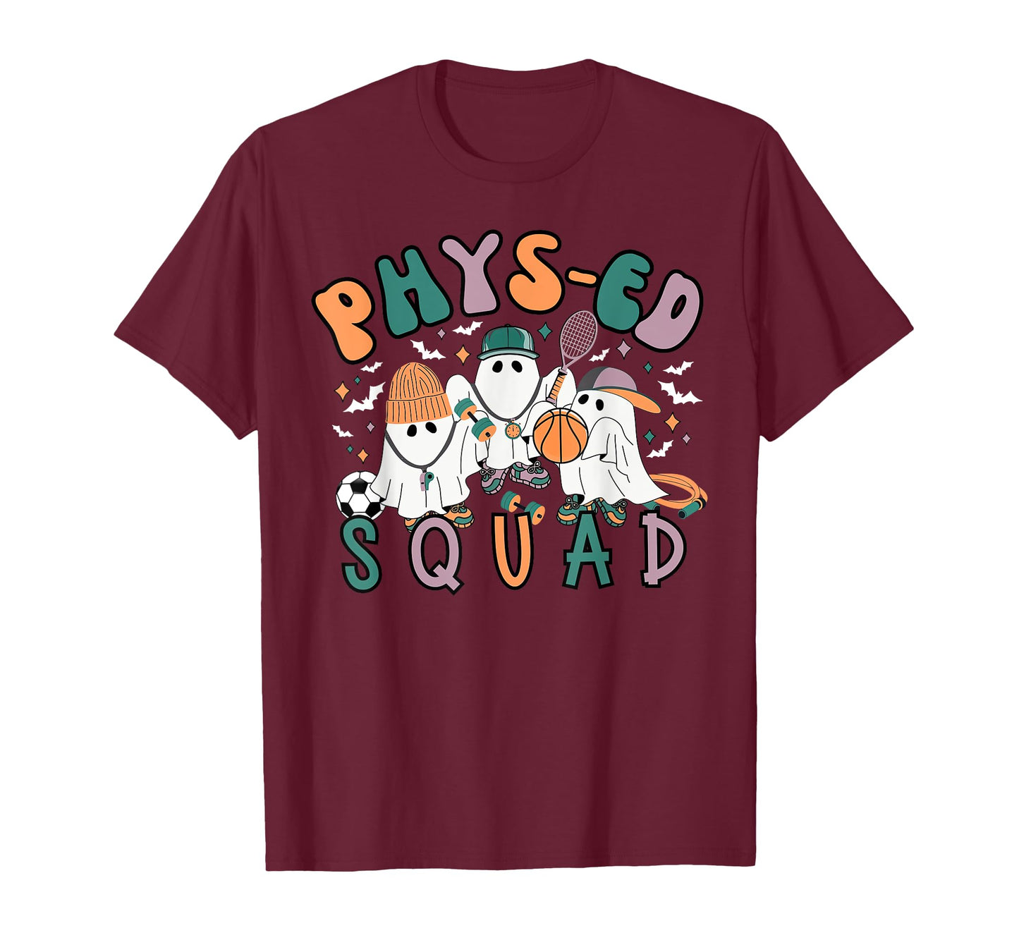 Spooky Ghost PE Teacher Squad Physical Education Halloween T-Shirt