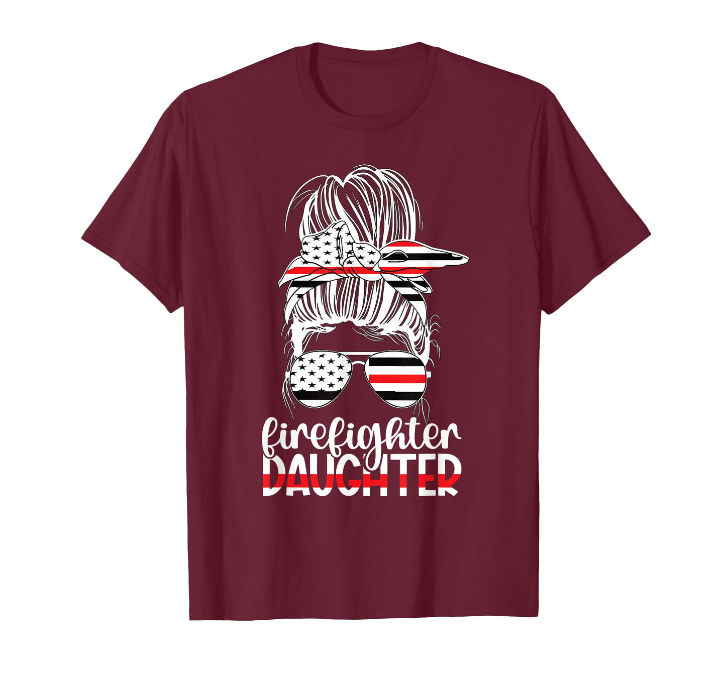 Firefighter Daughter Messy Bun Fireman Daughter T-Shirt