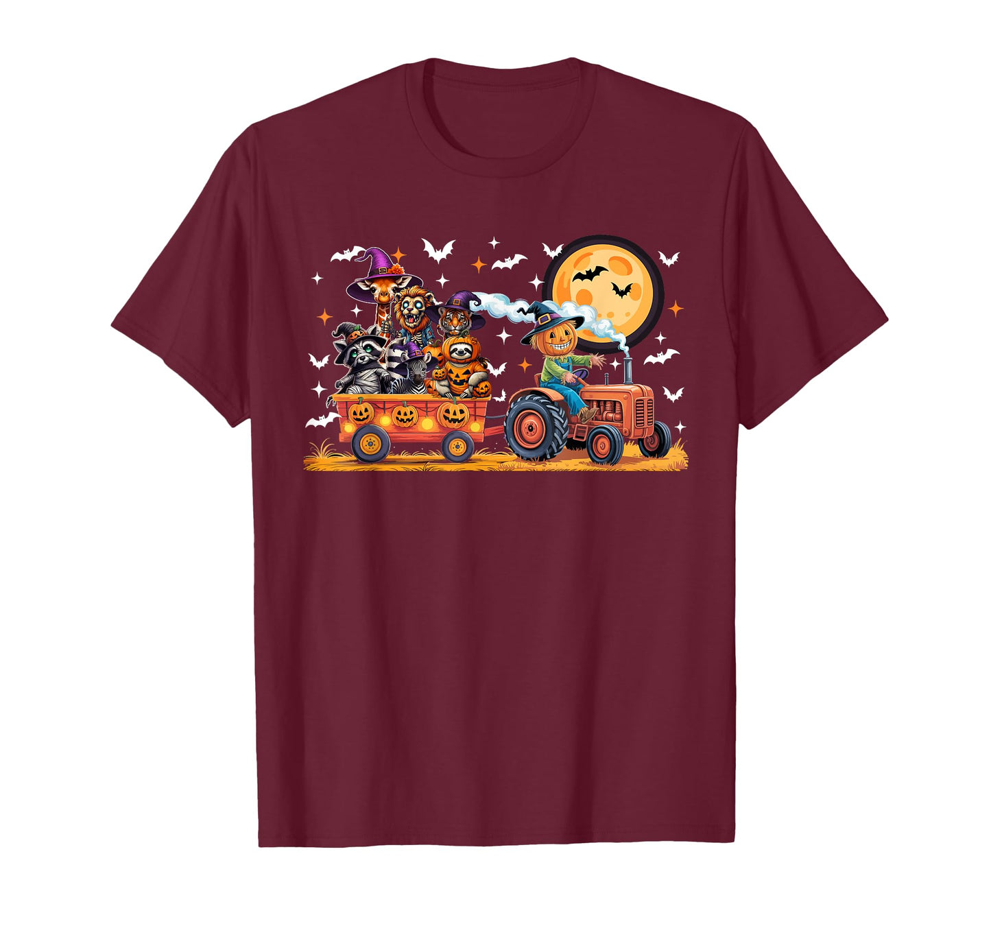 Halloween Group Wild Animal Lion Tiger Zebra On Tractor T-Shirt