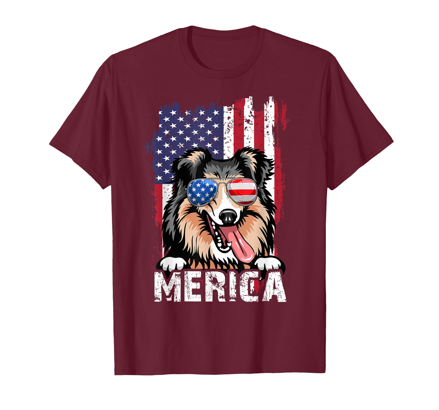 Merica 4th of July Shetland Sheepdog US Flag Sheltie Mom Dad T-Shirt