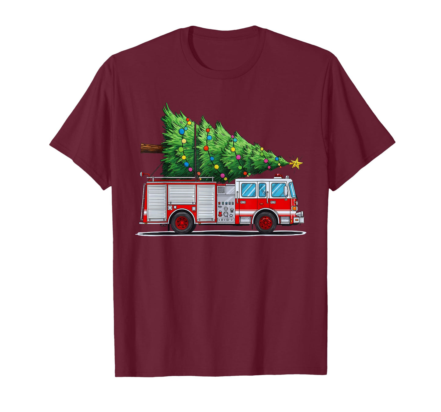 Fire Truck Christmas Tree Xmas Lights Firefighter Holiday T-Shirt
