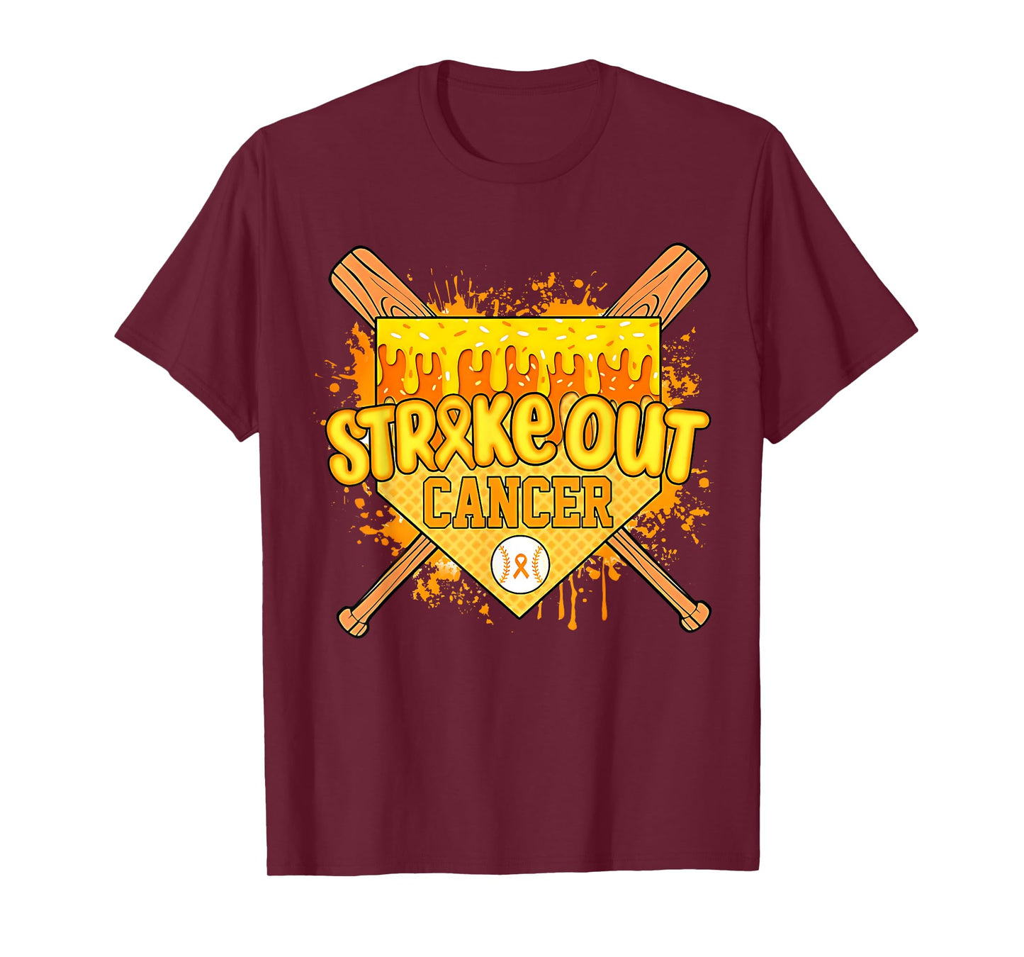 Home Plate Ice Cream Drip Childhood Cancer Baseball Gold T-Shirt
