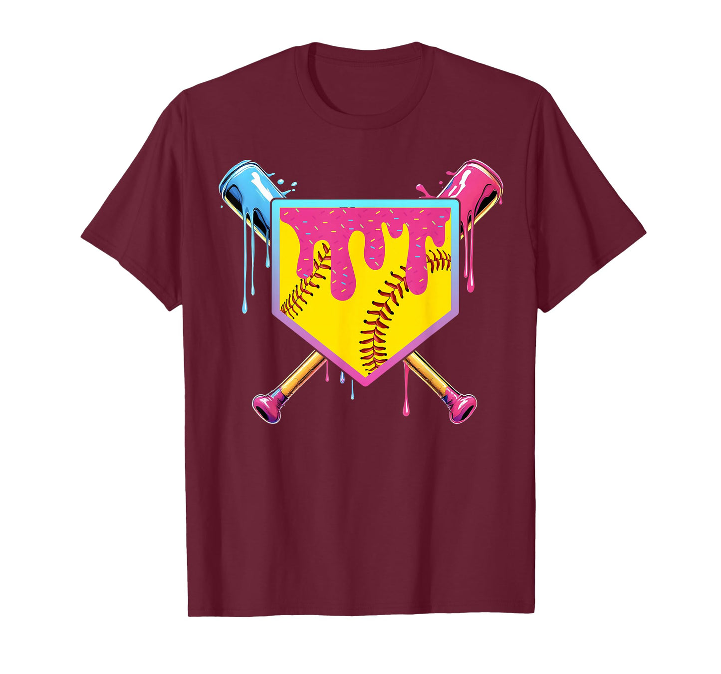 Softball Drip Girls Ice Cream Drip Home Plat Youth Game Day T-Shirt