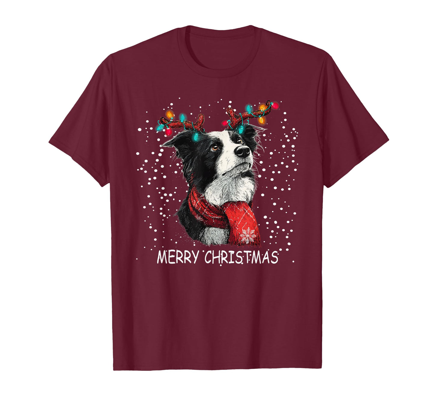 Womens Border Collie Dog Xmas Santa Hat Scarf Christma T-Shirt