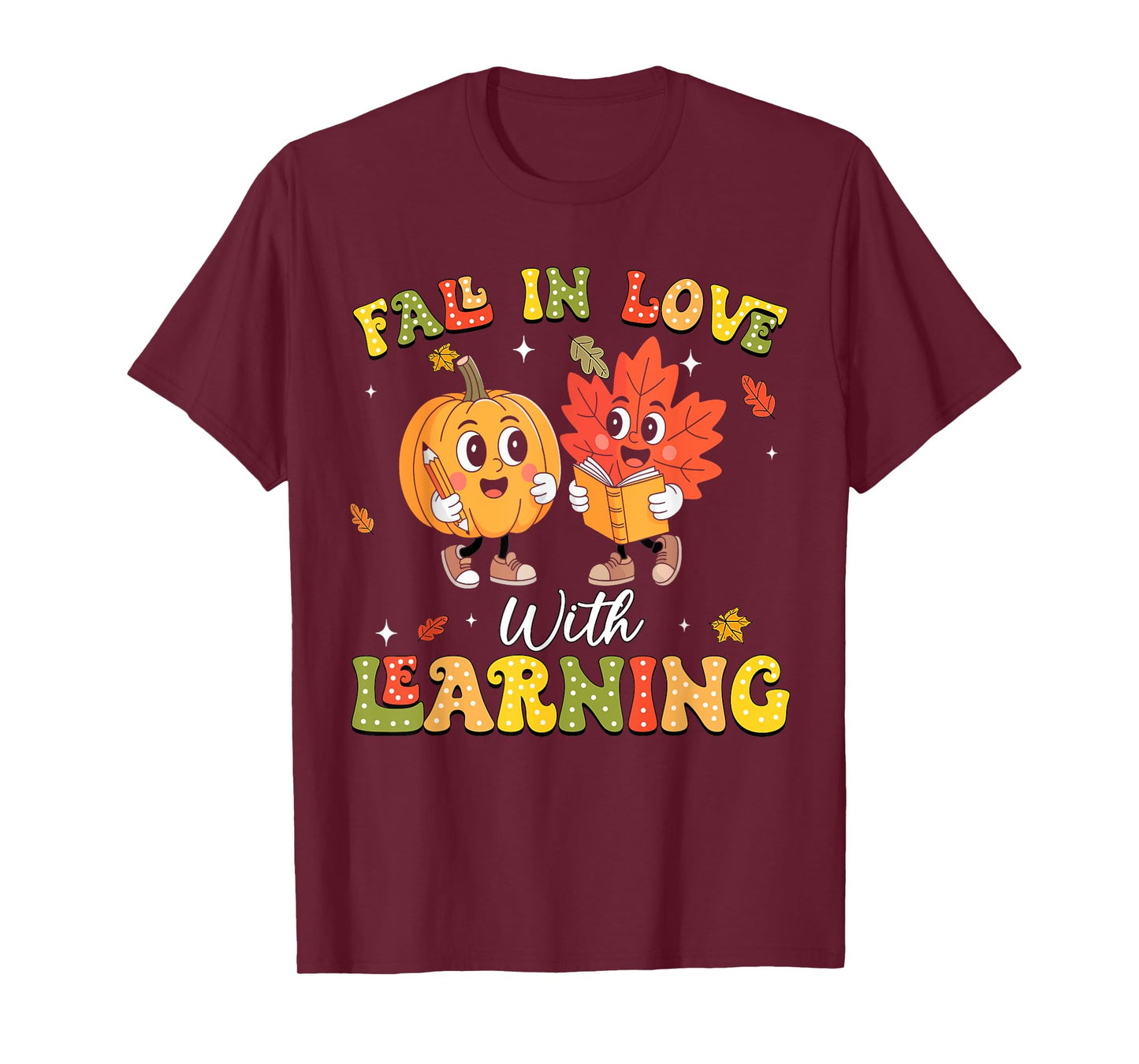 Groovy Fall In Love With Learning Autumn Pumpkin Teacher T-Shirt