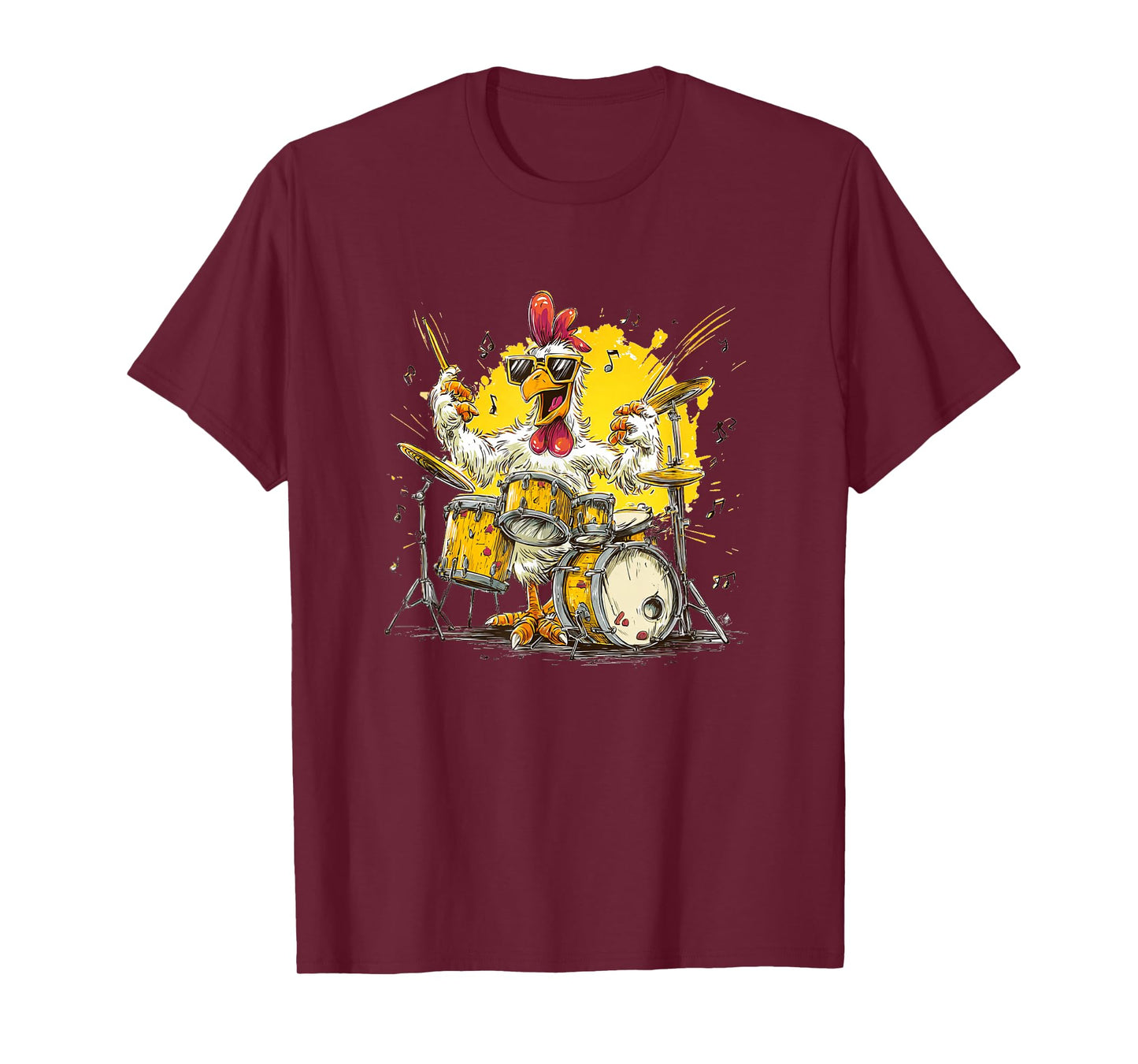 Cool Musician Chicken Loves Drums for Rock'n Roll Lovers T-Shirt