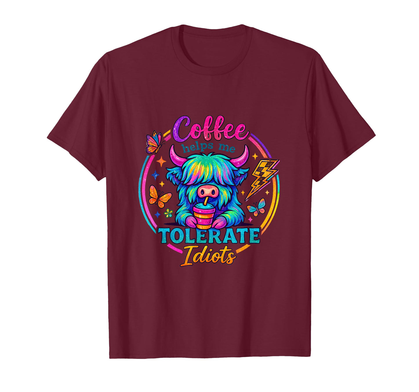 Coffee Helps me Tolerate Idiots Cow Home Mom Funny Gift Gag T-Shirt