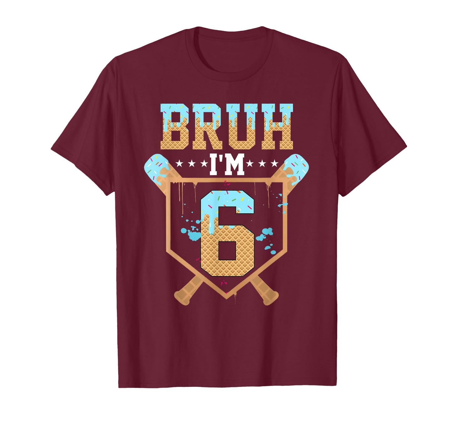 Bruh 6th Birthday Boy Baseball Ice Cream Drip 6 Year Old Boy T-Shirt