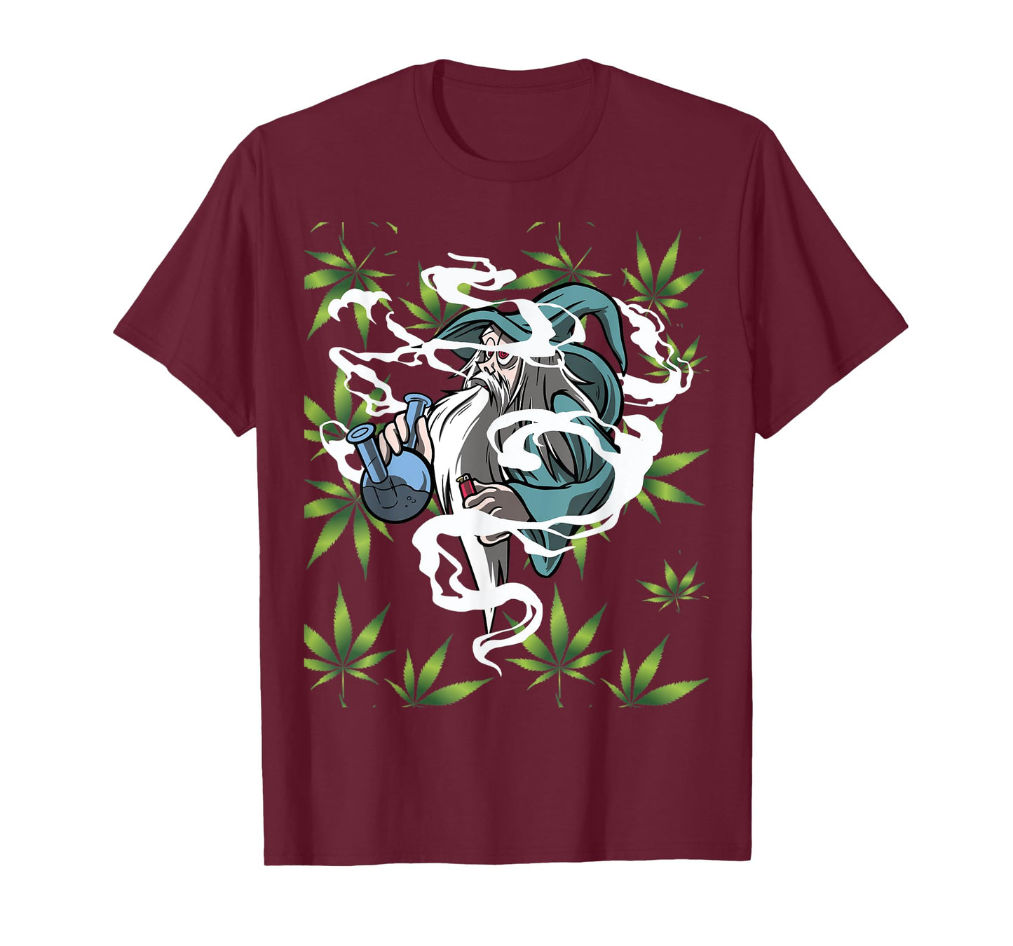 Marijuana Bong with Weed Leaf Design Wizard Smoking T-Shirt