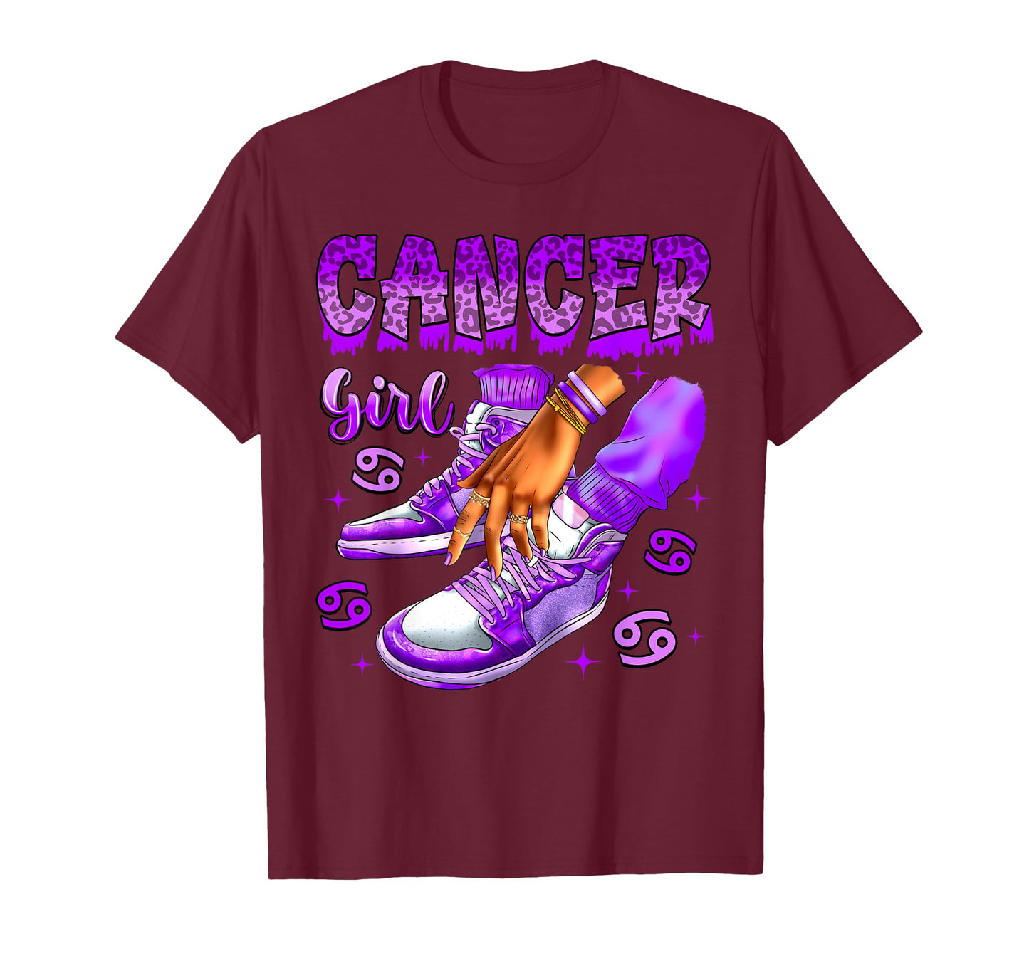 Cancer Girl Birthday Black Women Sneakers Zodiac Sign T-Shirt