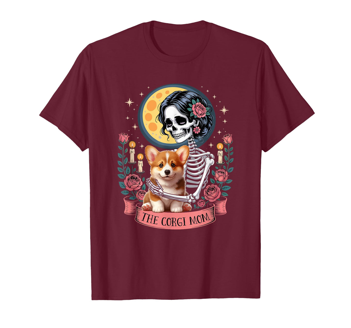 The Corgi Mom Halloween Dog Onwer Skeleton Women Flowers T-Shirt