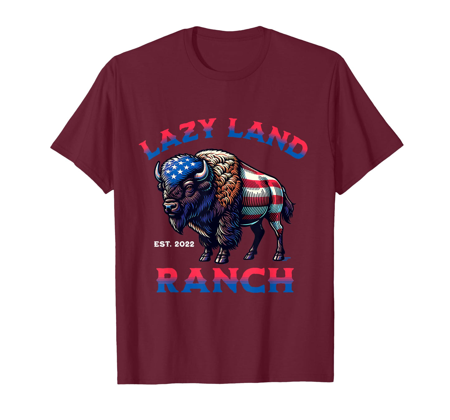 Lazy Land Ranch Buffalo American Flag T-Shirt