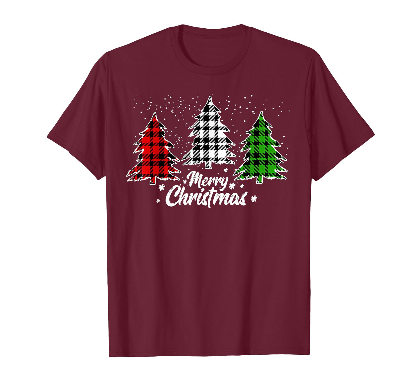 Merry Christmas Tree Xmas Buffalo Plaid Red White Green T-Shirt