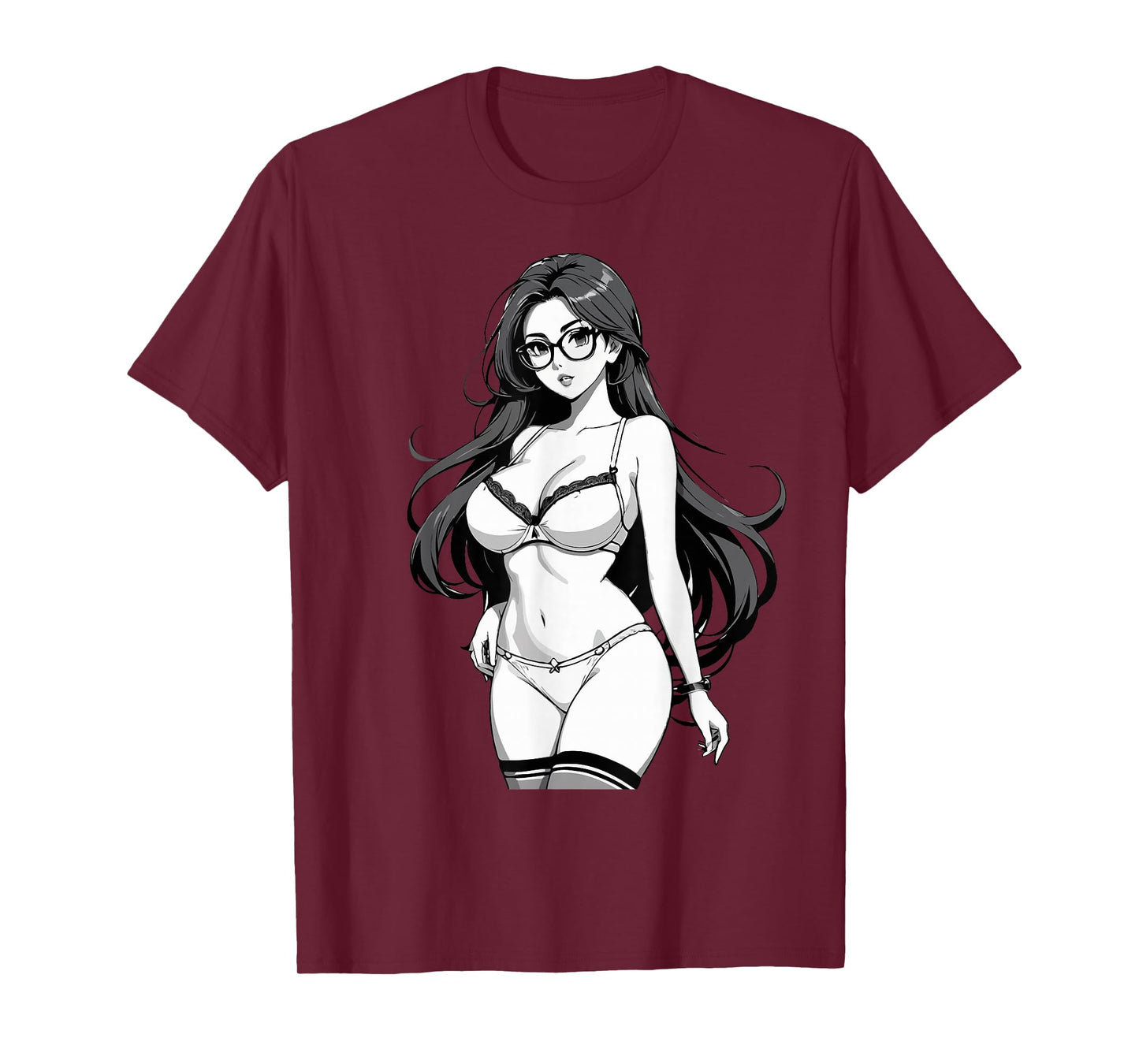 Sexy Waifu Otaku Anime Girl Japanese in Black and White Art T-Shirt