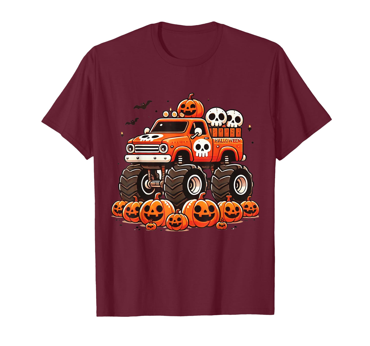 Kids Monster Truck Pumpkin Jack O Lantern Halloween Costume T-Shirt