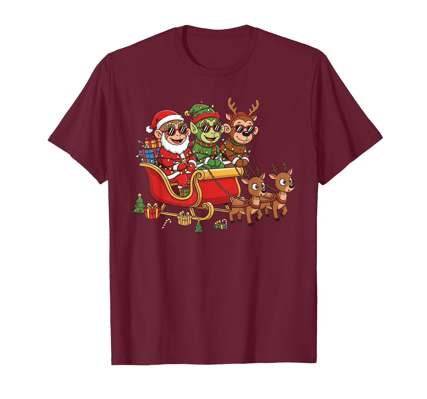 Funny Monkey Santa Reindeer Elf Christmas Womens Mens Kids T-Shirt
