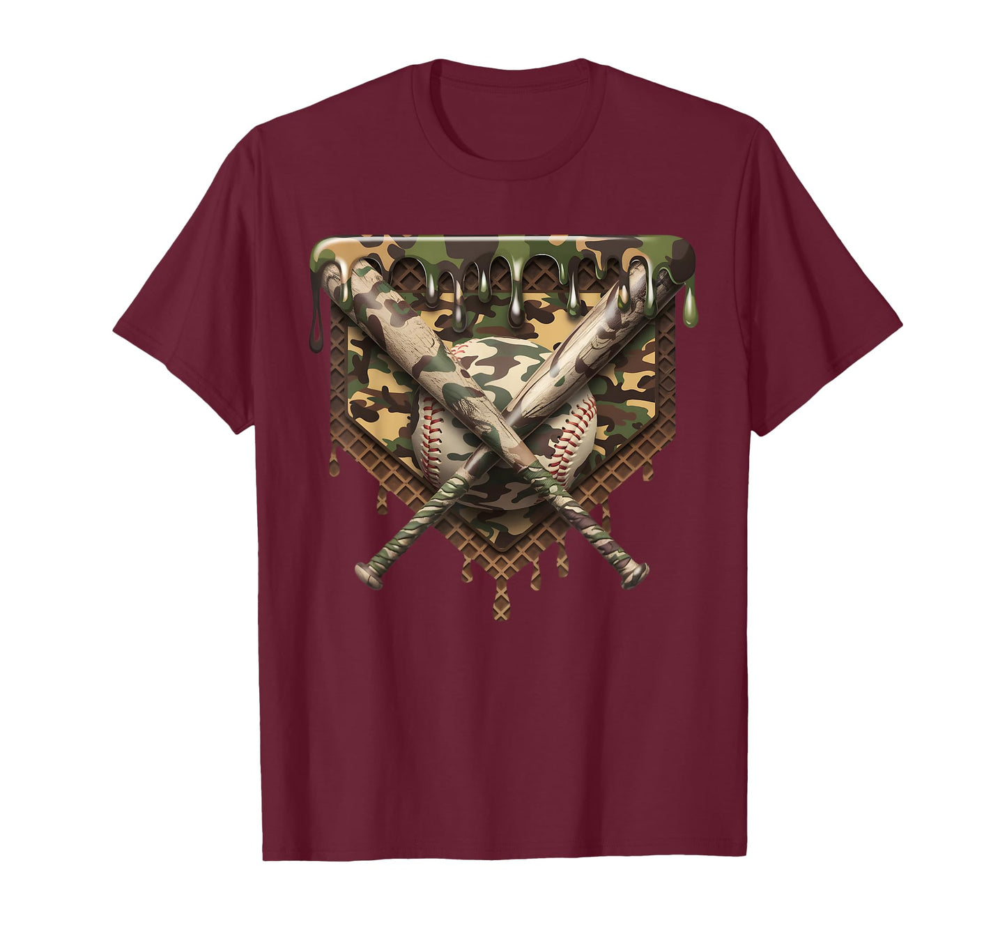 Baseball Home Plate Drip Baseball Ice Cream Camo Matching T-Shirt