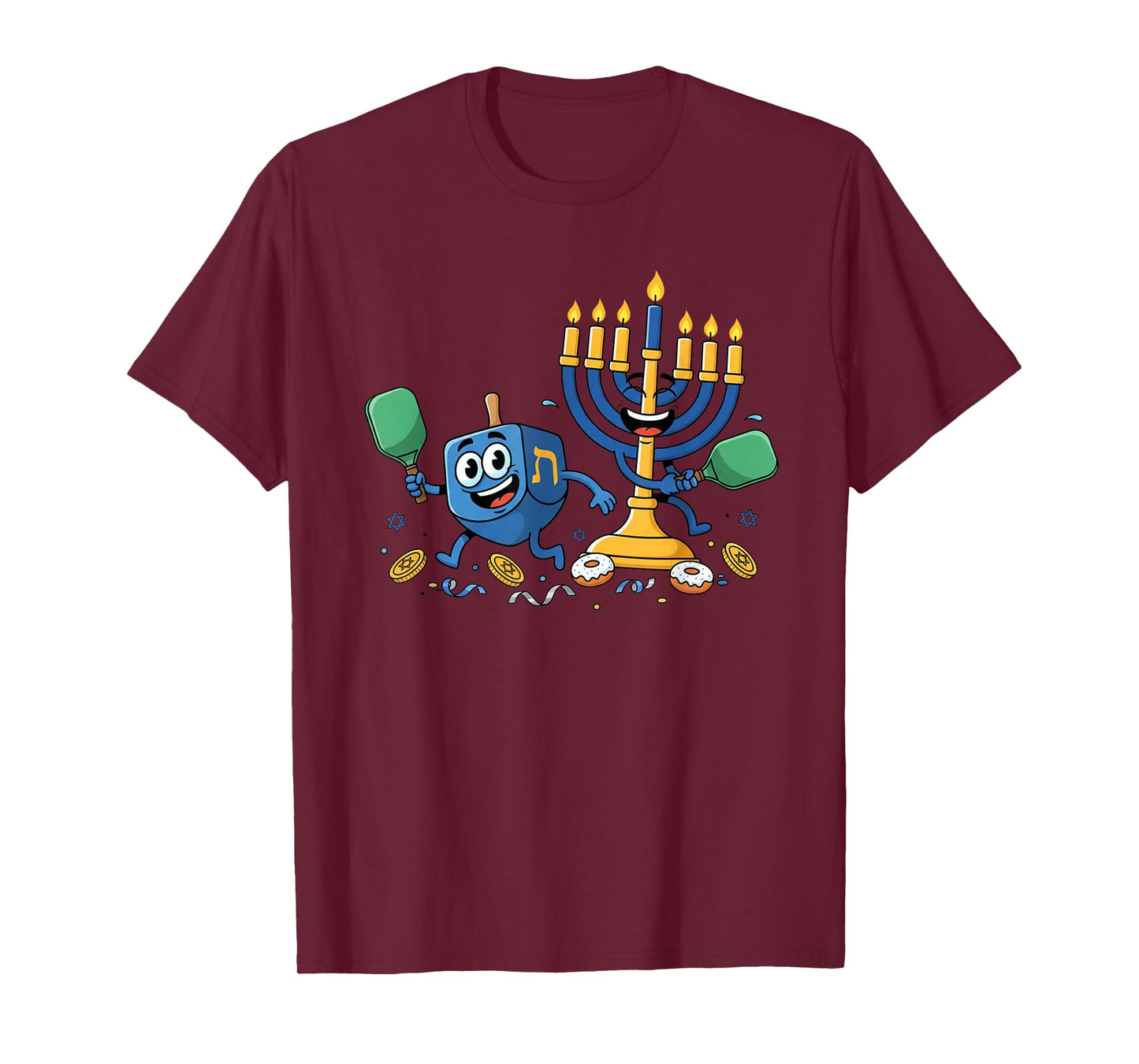 Funny Pickleball Dreidel Menorah Hanukkah Kids Womens Mens T-Shirt