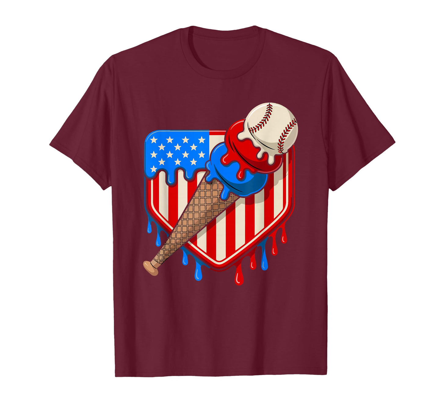 Baseball Drip 4th of July USA Flag Ice Cream Drip Baseball T-Shirt
