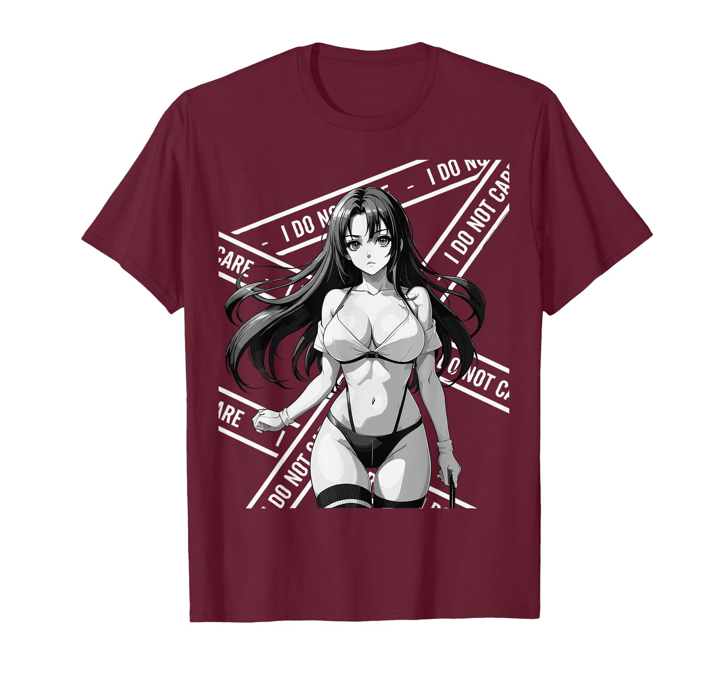 Sexy Waifu Otaku Anime Girl Japanese in Black and White Art T-Shirt