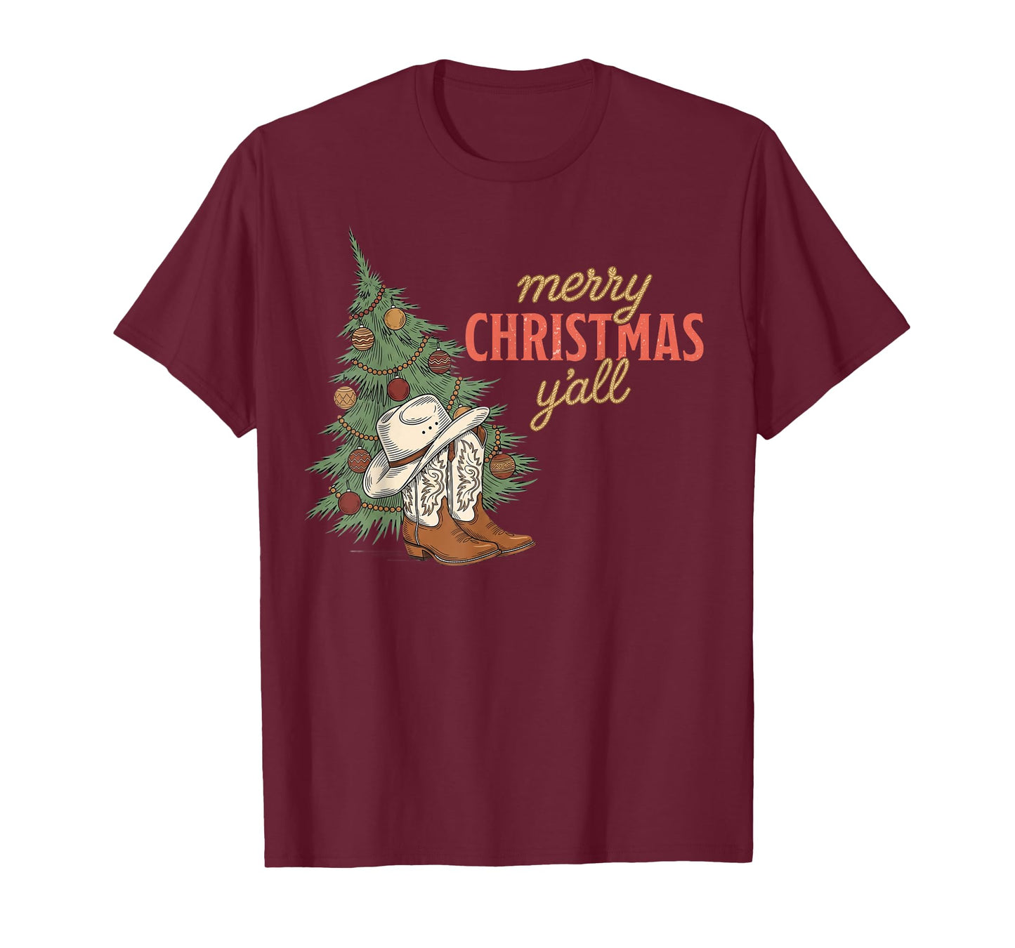 Merry Christmas Y’All Western Cowboy Holiday Men Women Kids T-Shirt