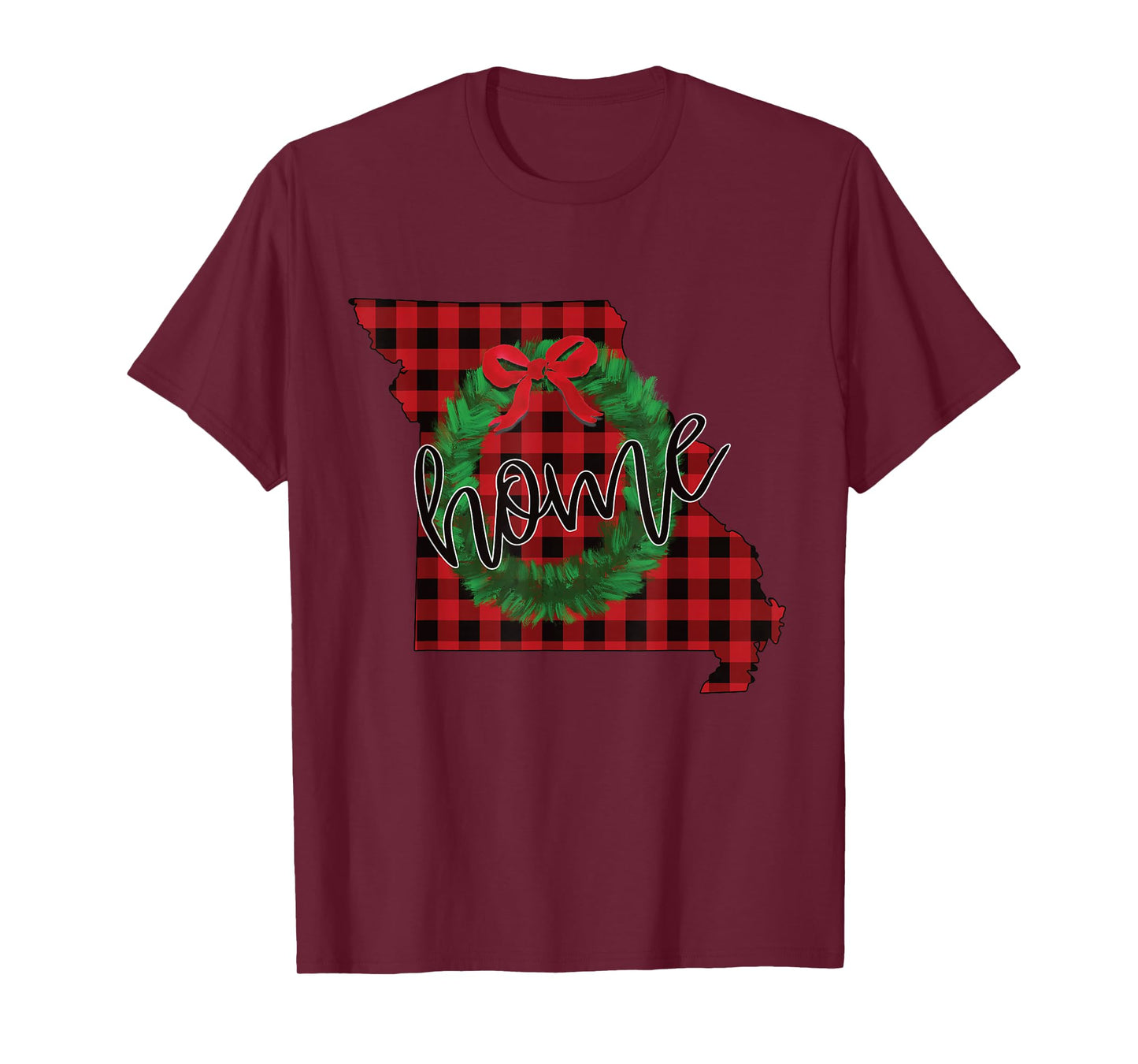 Missouri Buffalo Plaid Christmas Home Wreath Retro T-Shirt