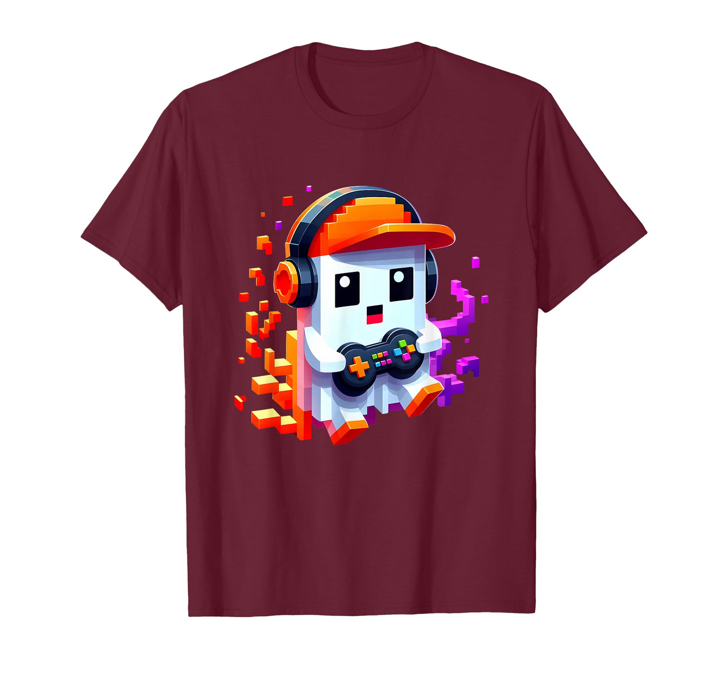 Pi xel Ghost Gamer Retro Video Game Halloween Kids Boys Play T-Shirt