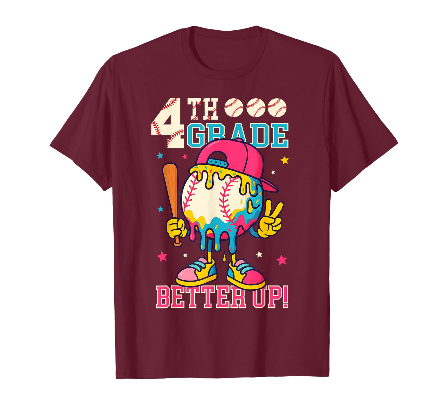 4th Grade Back To School Baseball Drip Ice Cream Game On T-Shirt