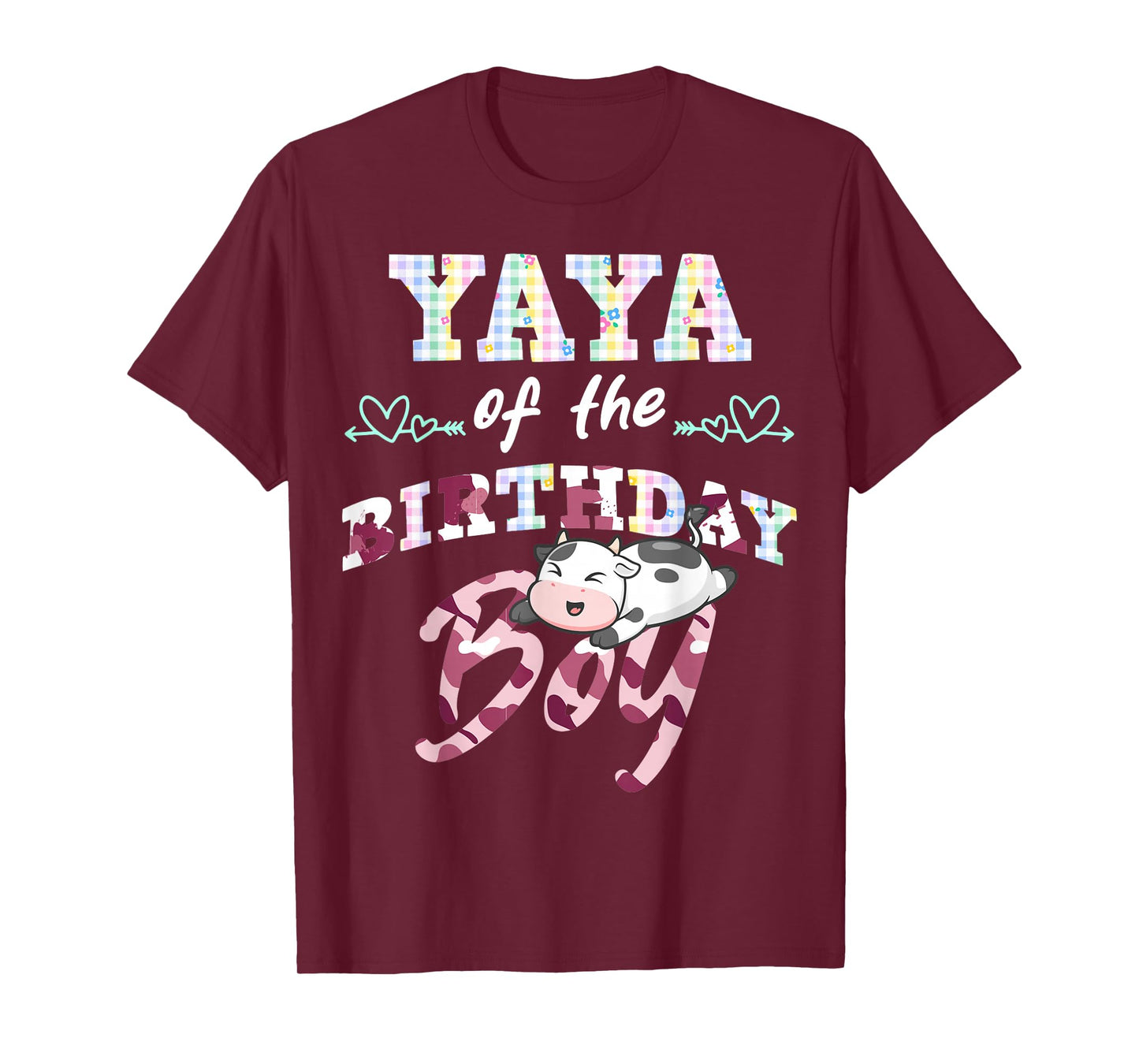 Cow Print Birthday Boy Party Look with Stars Plaid for Yaya T-Shirt
