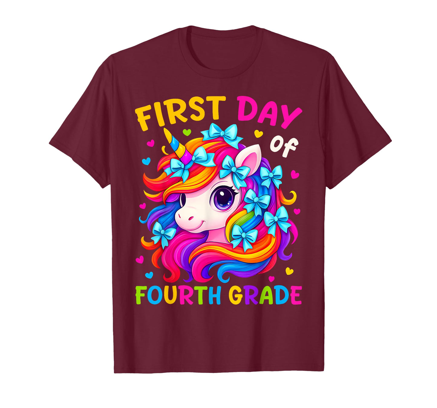 First Day of 4th Grade Kids Girl Bow Unicorn Back To School T-Shirt