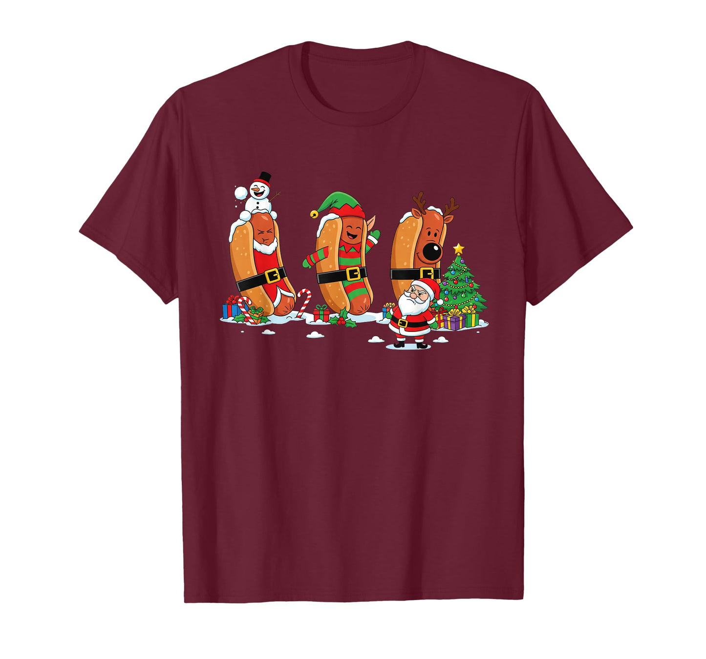 Funny Hotdog Santa Elf Snowman Christmas Kids Womens Mens T-Shirt