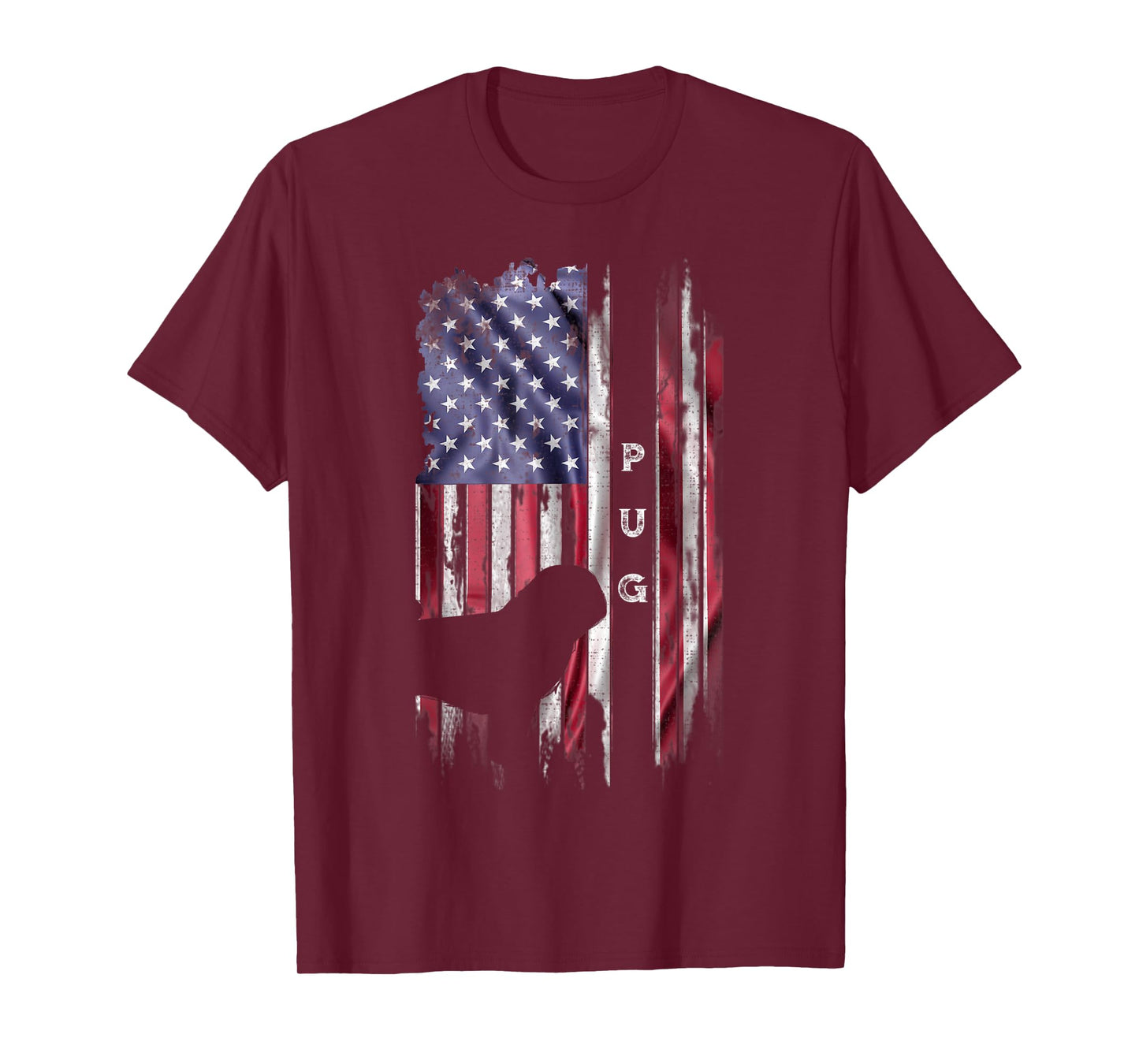 Vintage USA American Flag Pug Dog Lover Silhouette T-Shirt for Women Kids Men