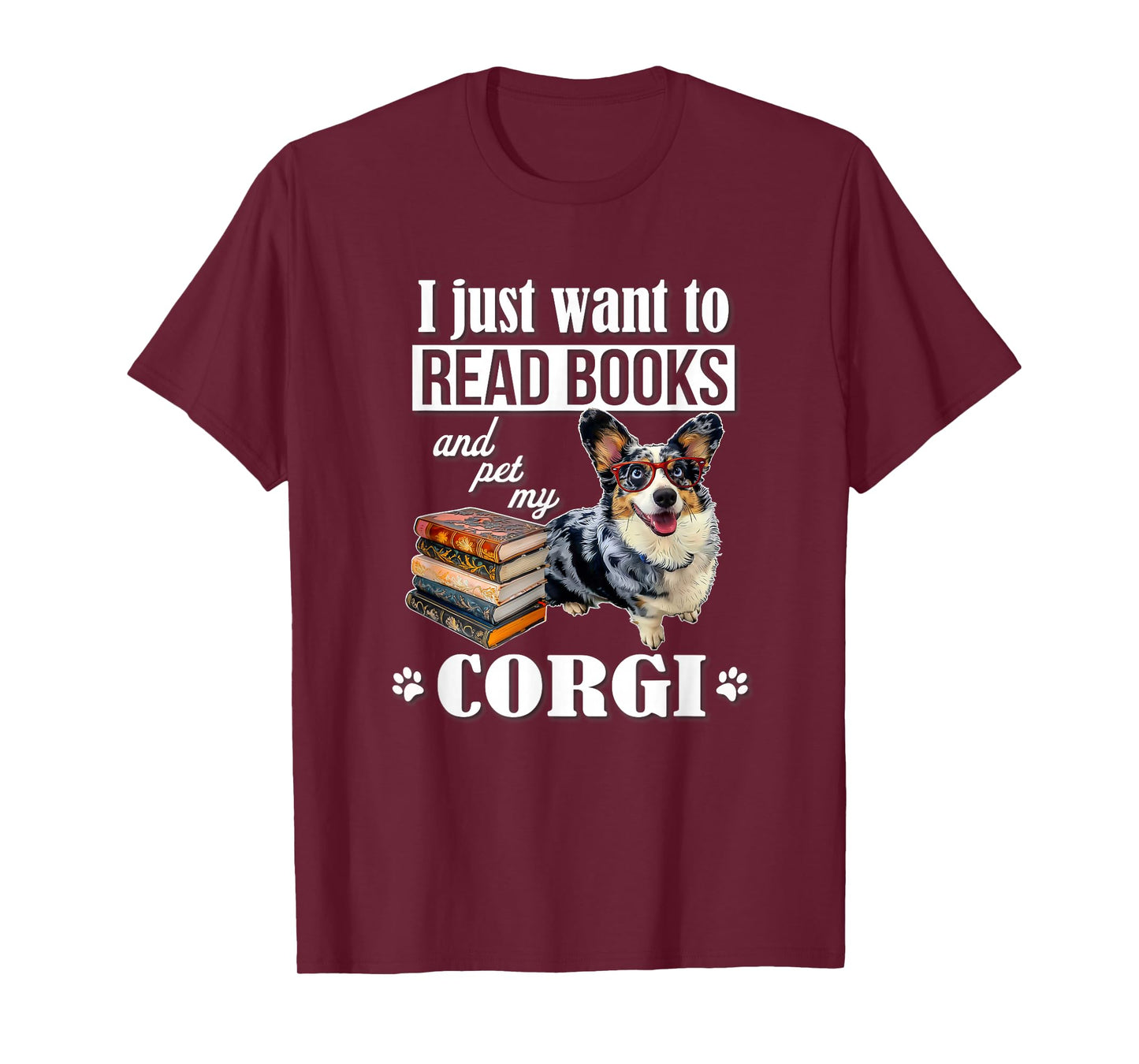 Funny Kids Womens Read Books & Pet My Blue Merle Corgi Lover T-Shirt