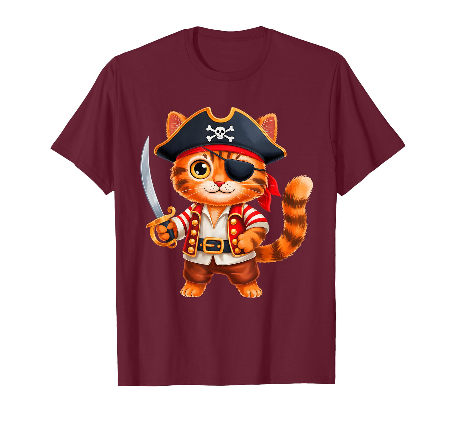 Cat Pirate Shirt Boys Girls Kids Skull Halloween Costume T-Shirt