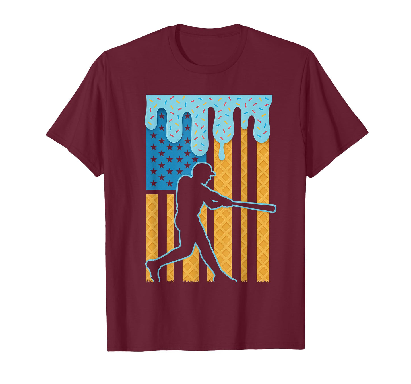 Baseball Dripping Ice Cream Drip Youth American Flag T-Shirt