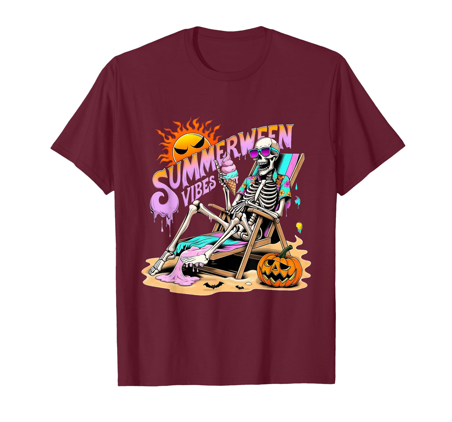 Summerween Vibes Skeleton Pumpkin Spooky Vacation T-Shirt