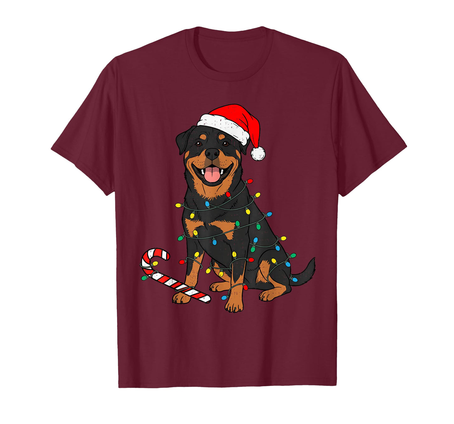 Rottweiler Dog Christmas Lights Santa Xmas Pet Dog Lover T-Shirt