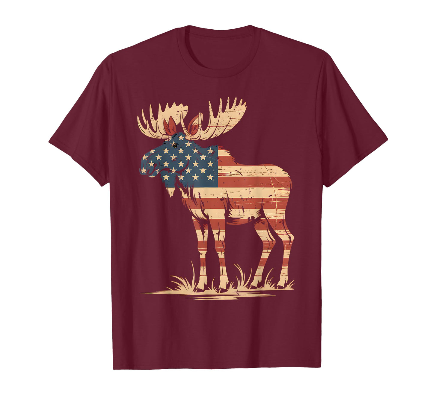 Moose American USA Flag Retro Vintage for Women Kids Men T-Shirt