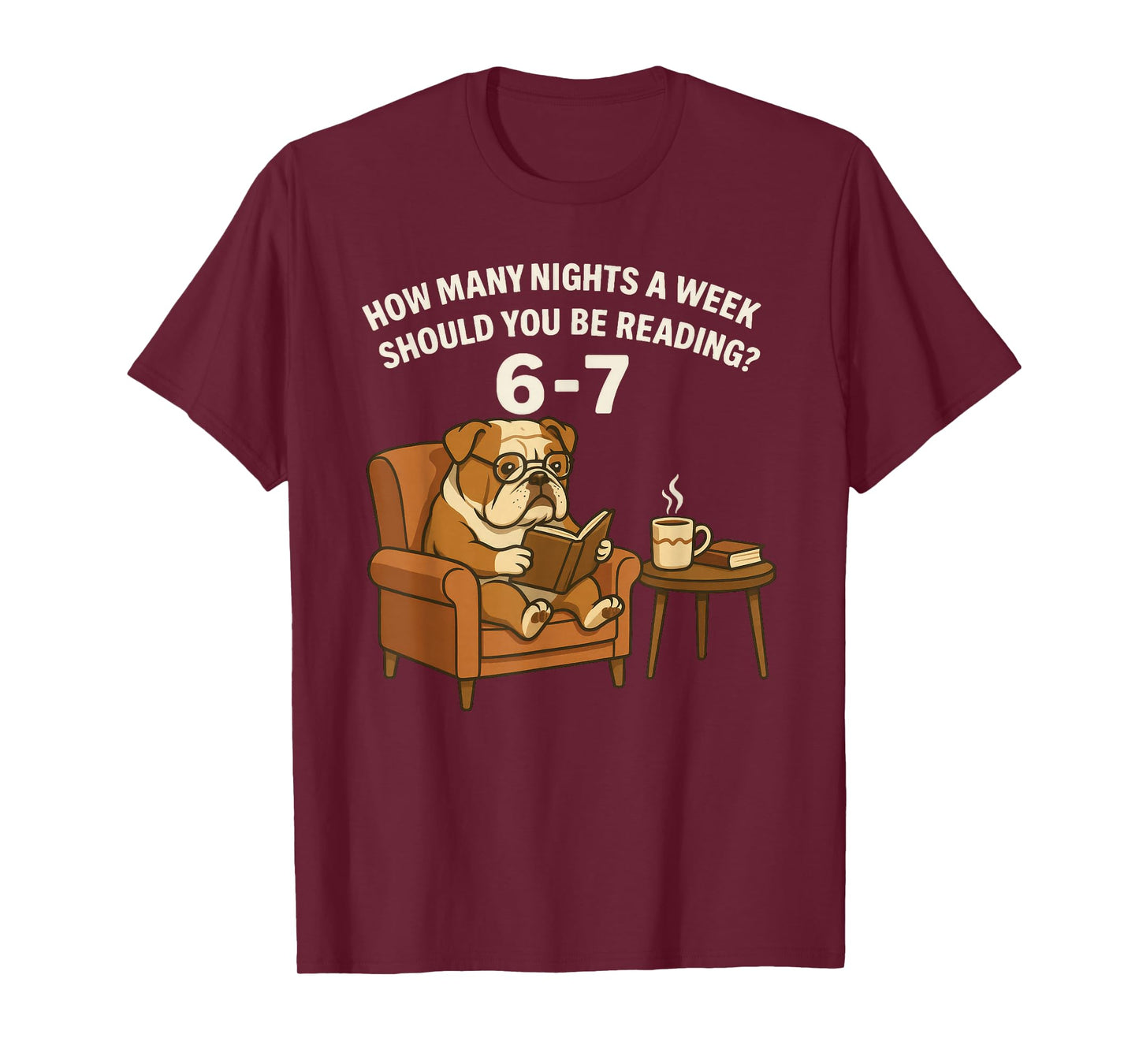 Funny English Bulldog Dog Reading Book 67 Six Seven Meme T-Shirt