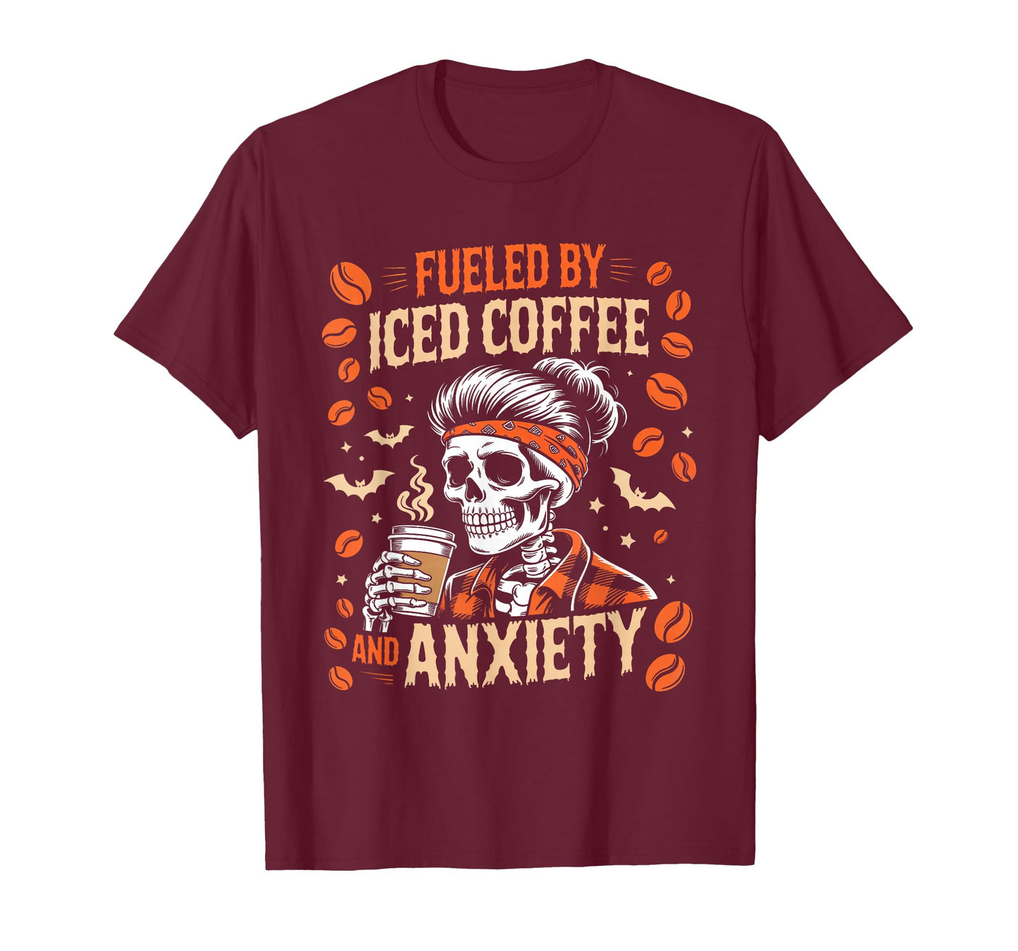 Fueled by Iced Coffee and Anxiety Funny Coffee Halloween T-Shirt