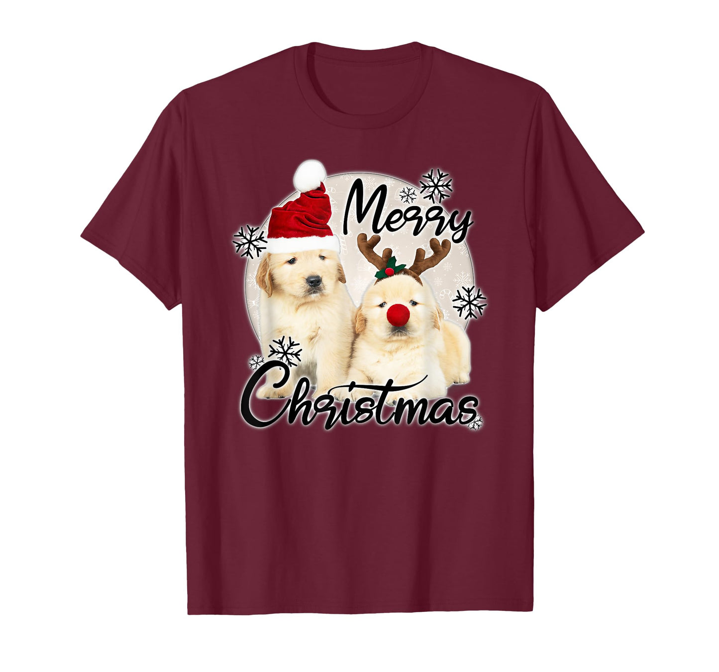 Cute Dog Puppies - Merry Christmas Men Women Kids T-Shirt