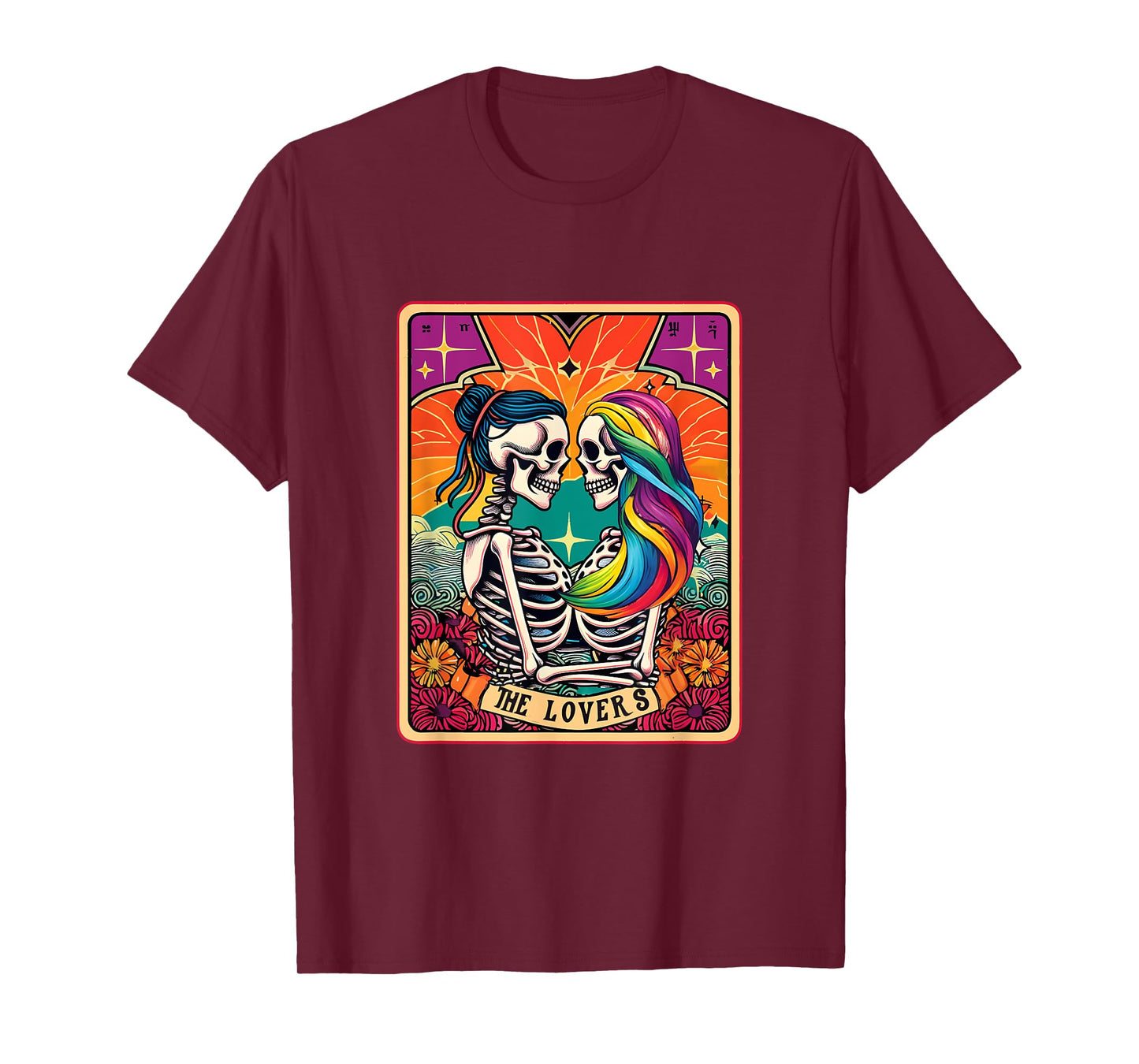 Tarot Card The Lovers Rainbow Kissing Lesbian Skeletons T-Shirt