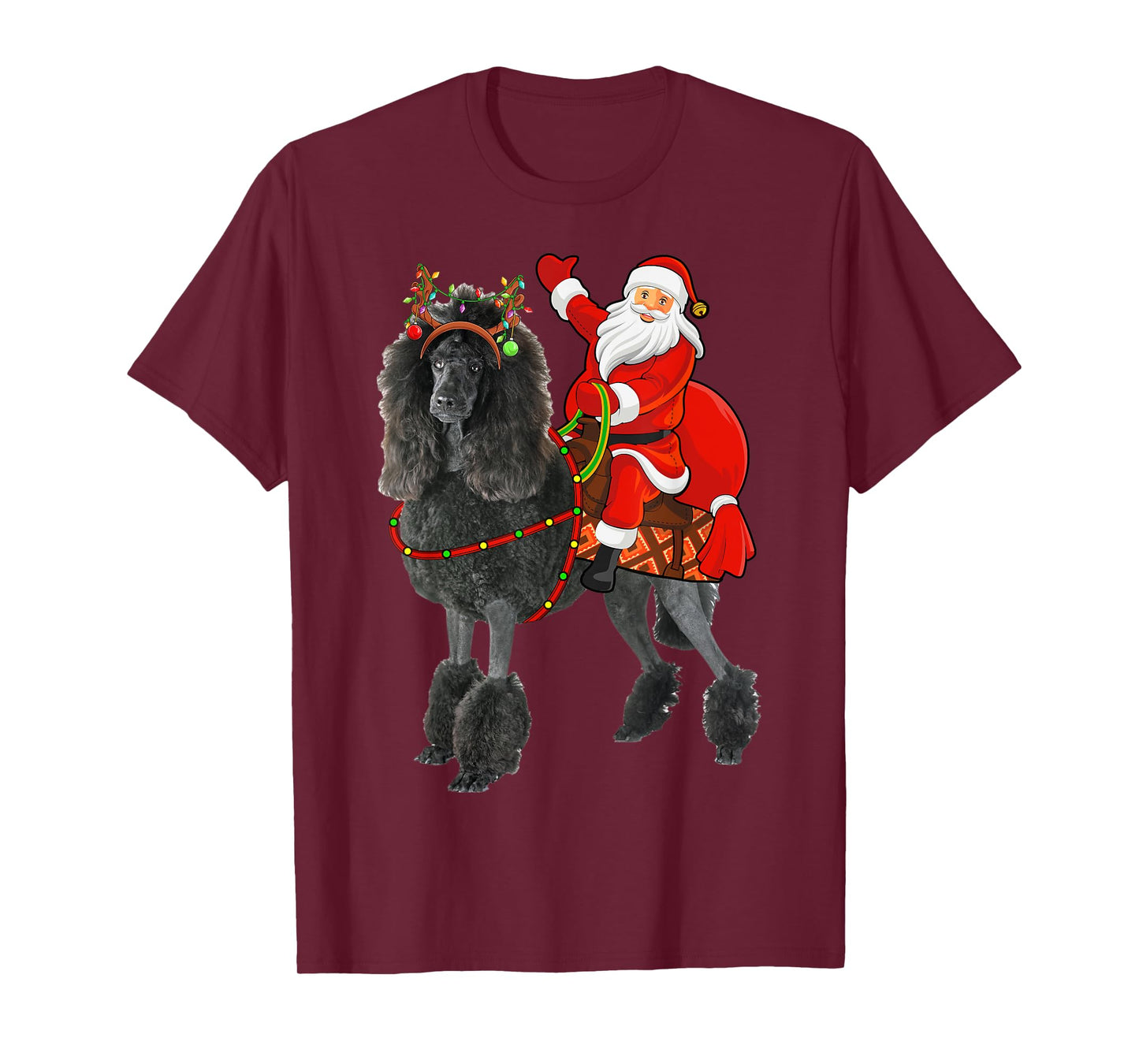 Family Matching Funny Santa Riding Standard Poodle Christmas T-Shirt